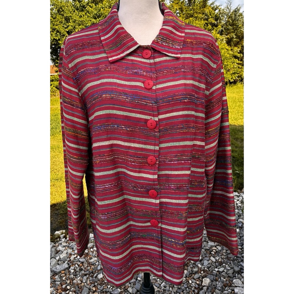 ANU By Natural Womens 100% Silk Whimsical Textured Jacket Sz Large Artsy Hippie